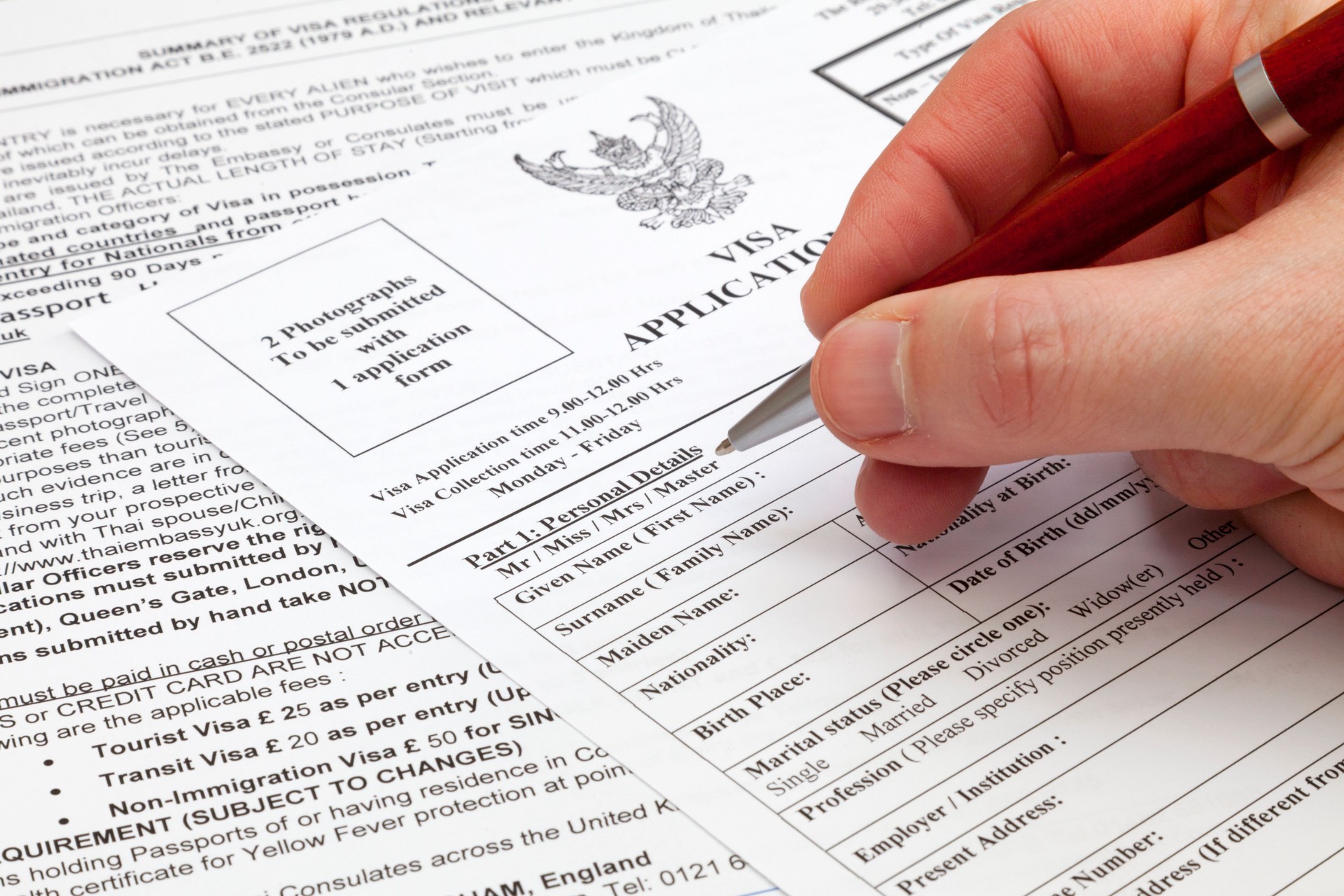 Visa application form to Thailand